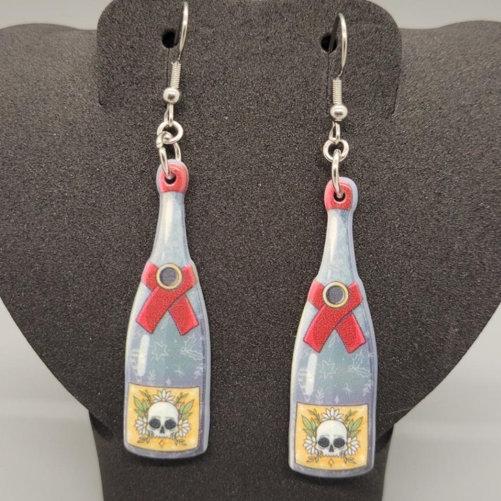 Spooky Bottle Dangle Earrings Halloween, Gothic Jewelry, Ghosts & Spirits